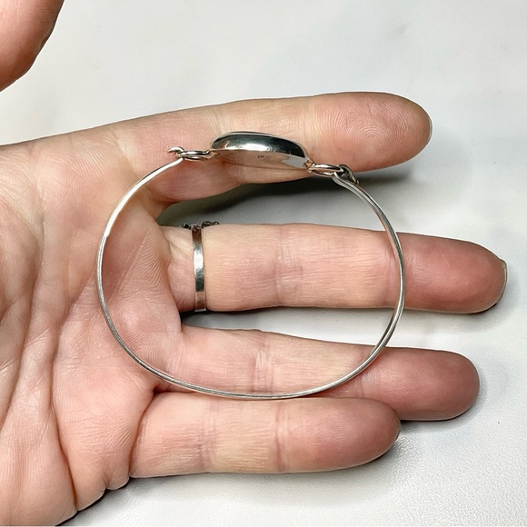 Vtg Sterling Silver Abalone Bangle Mexican Silver Bracelet - Picture 6 of 8